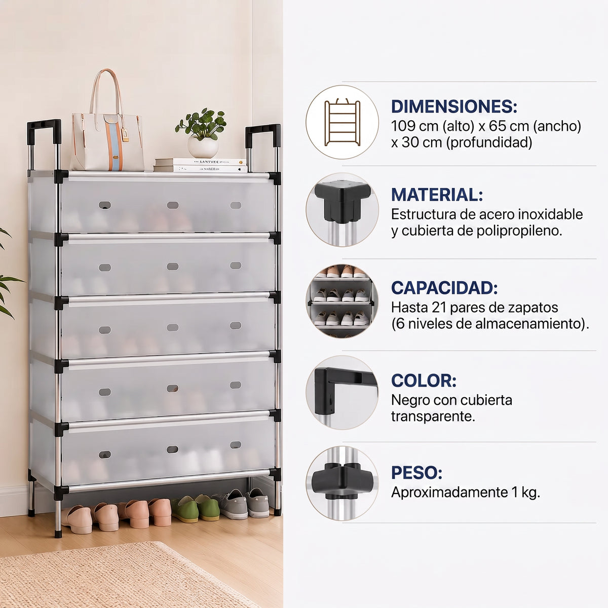 OrdenaStep™ | Zapatera 6 Niveles, Más Orden en Casa