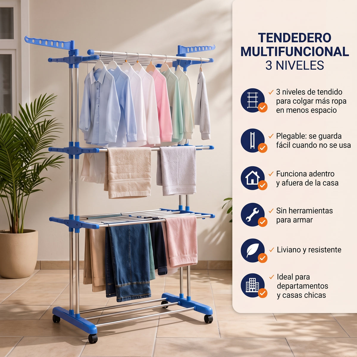 EspacioDry™ | Tendedero Vertical Plegable 3 Niveles