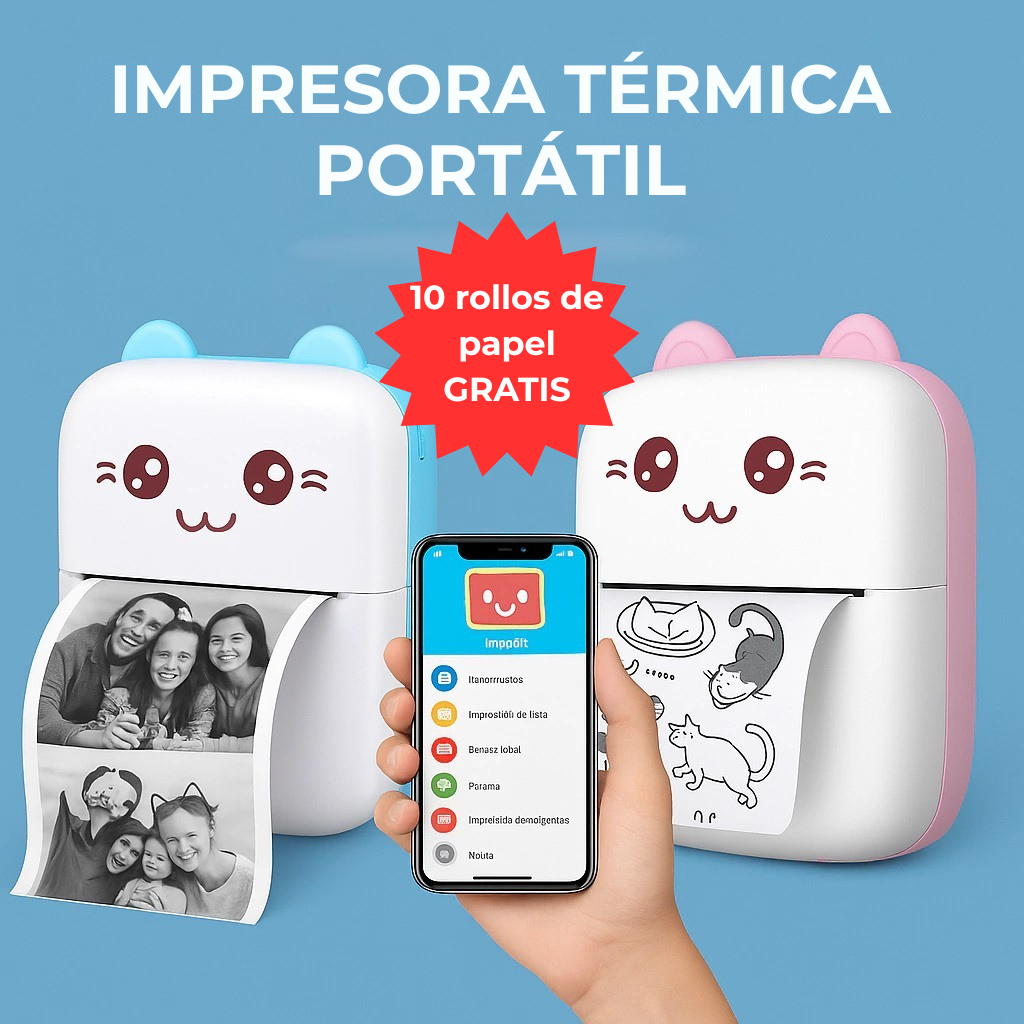 PrintyGo®️ Mini Impresora  + Pack 10 Rollos