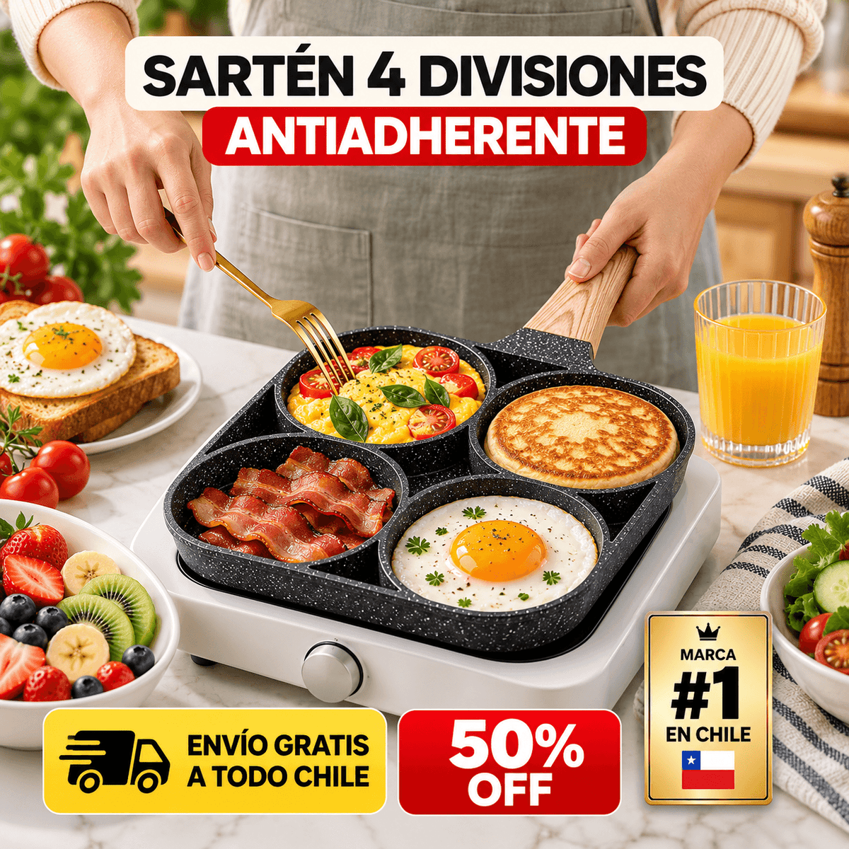 Sarten 4 divisiones antiadherente