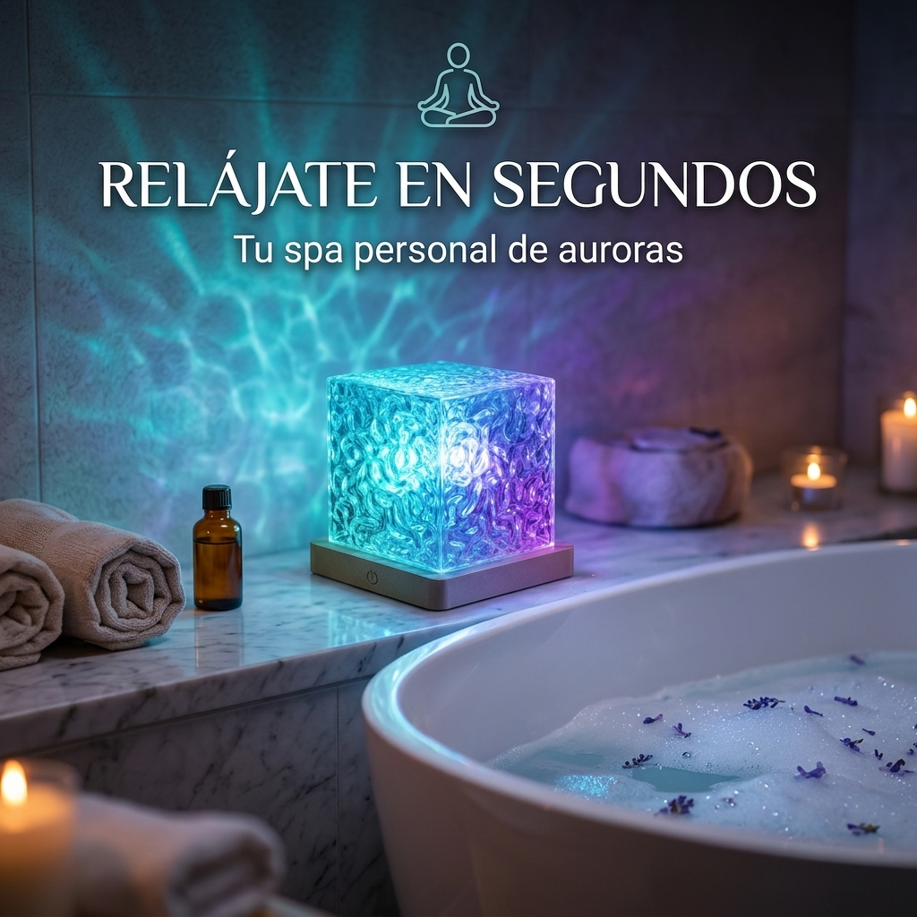 AquaLuz Cube | Lámpara LED de 16 Colores con Efecto Agua