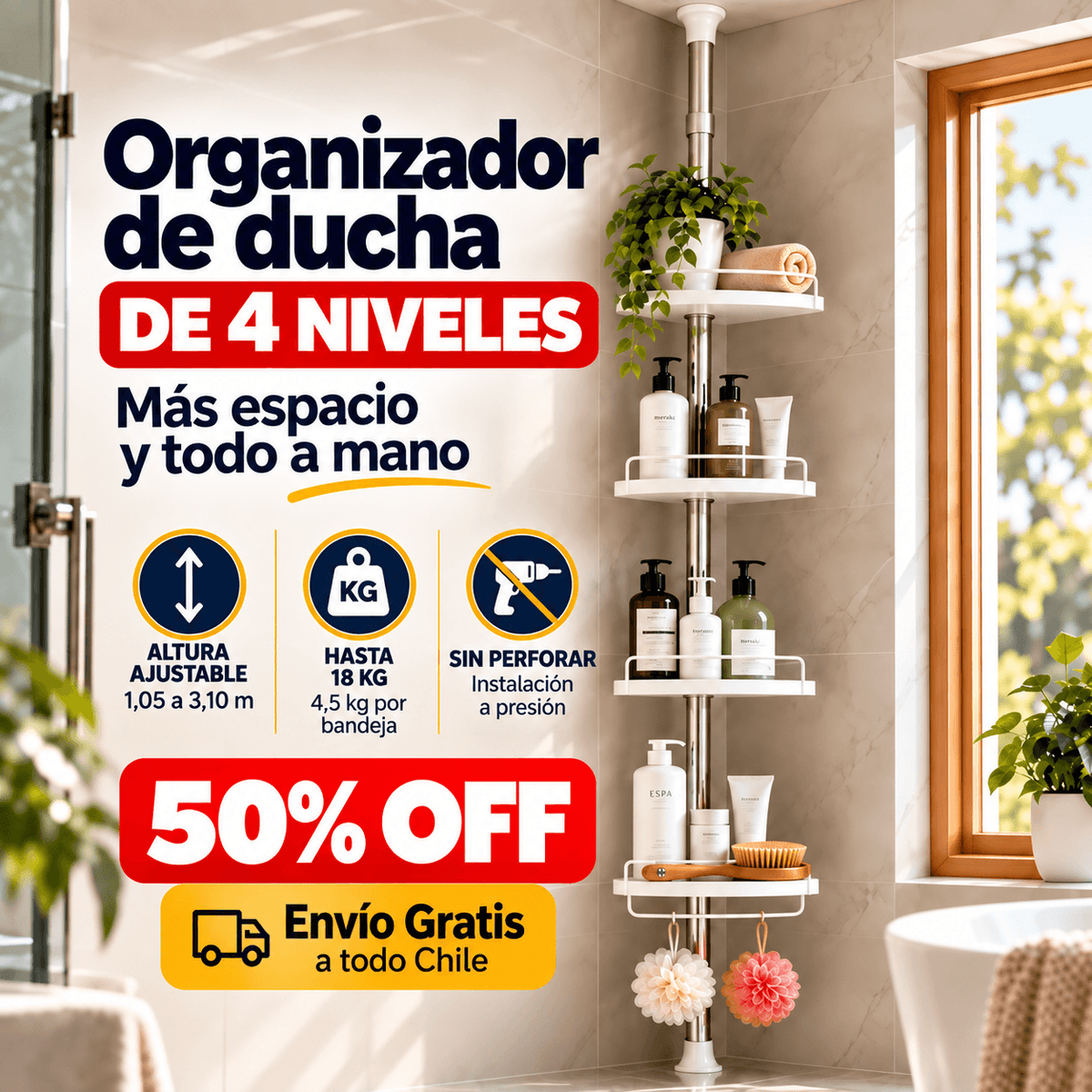 Aprovecha el espacio y despeja tu ducha