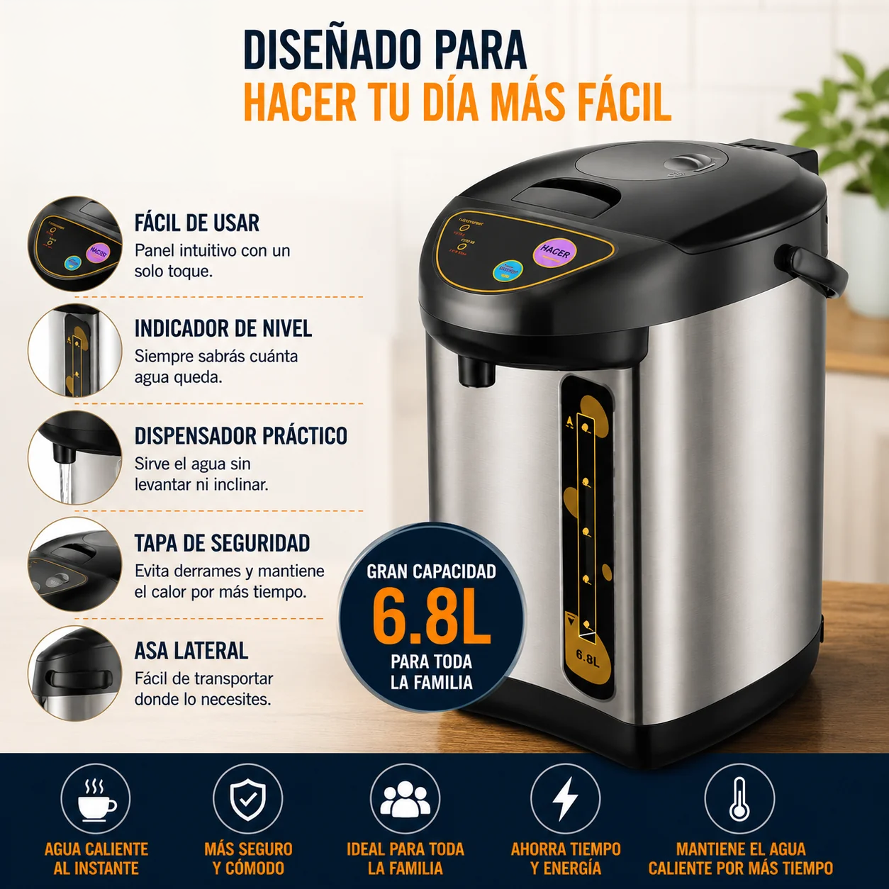 HeatMaster® | Termo Hervidor Familiar de 6.8L