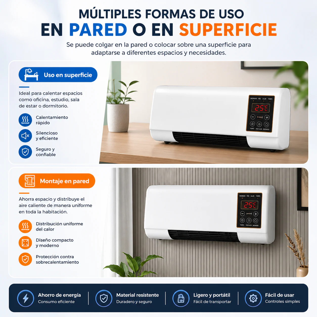 ClimaPerfect® Calefactor de Pared + Control Remoto Incluido