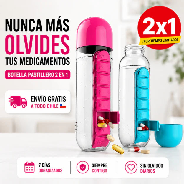 AquaPill™ – Botella Pastillero Semanal | 2x1
