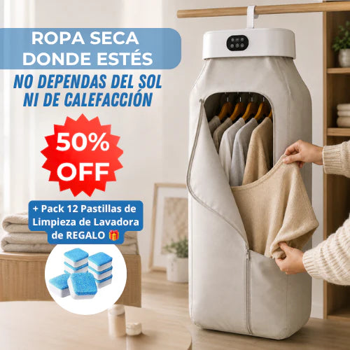 DryGo® - Secadora Portátil de Ropa + 12 Pastillas Limpia Lavadora